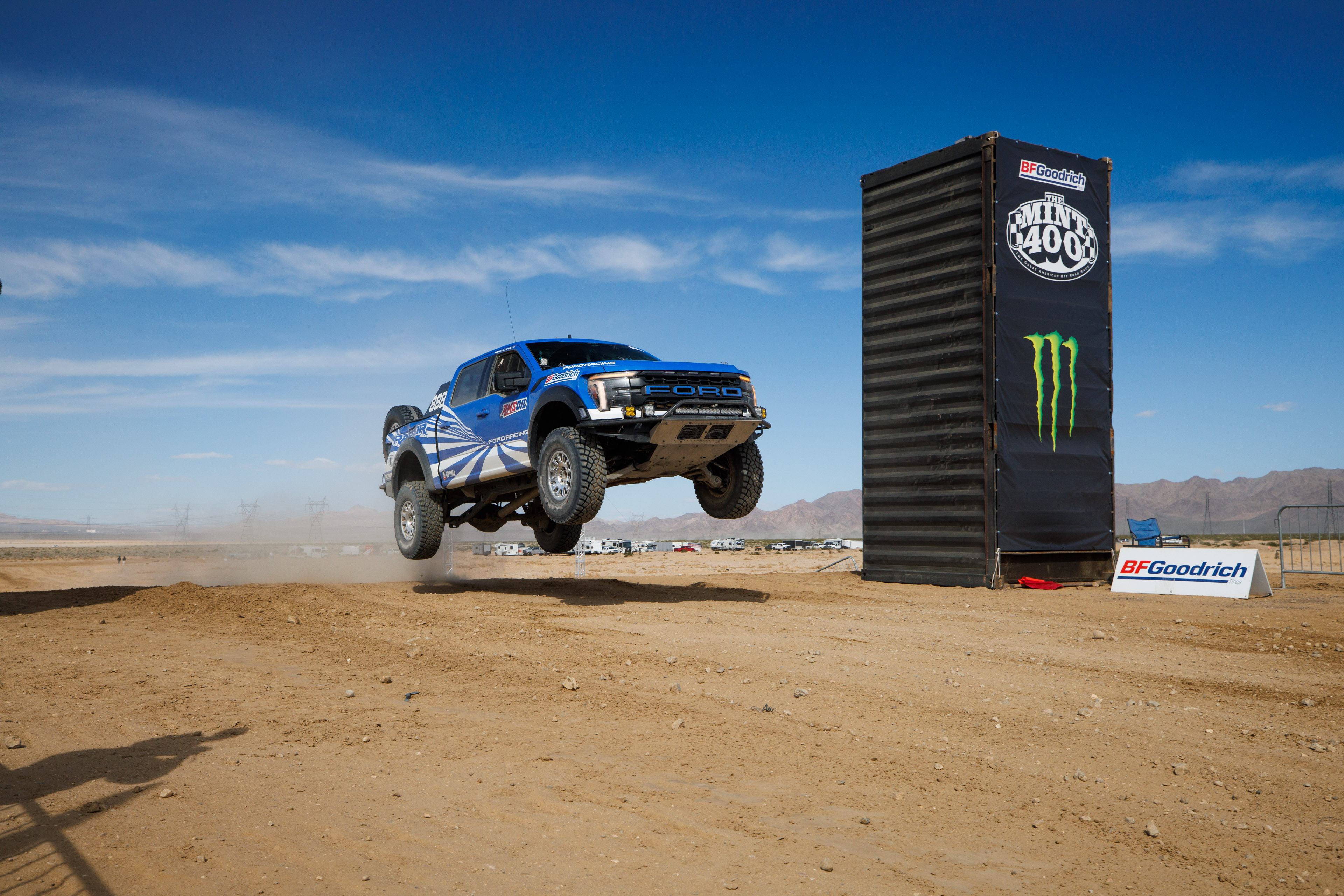 Mint 400 - Brad Lovell crosses finishline with all four wheels in the air